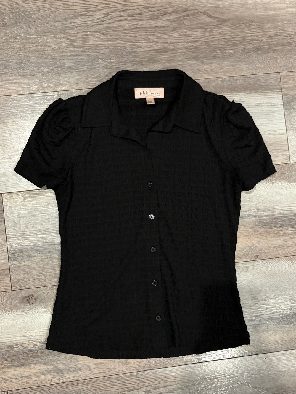 Philosophy Black Short-Sleeve Button-Down Blouse